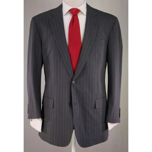 Brooks Brothers Madison BrooksCool Full Canvas Gray Striped 2-Btn Wool Suit 43R - Picture 2 of 16